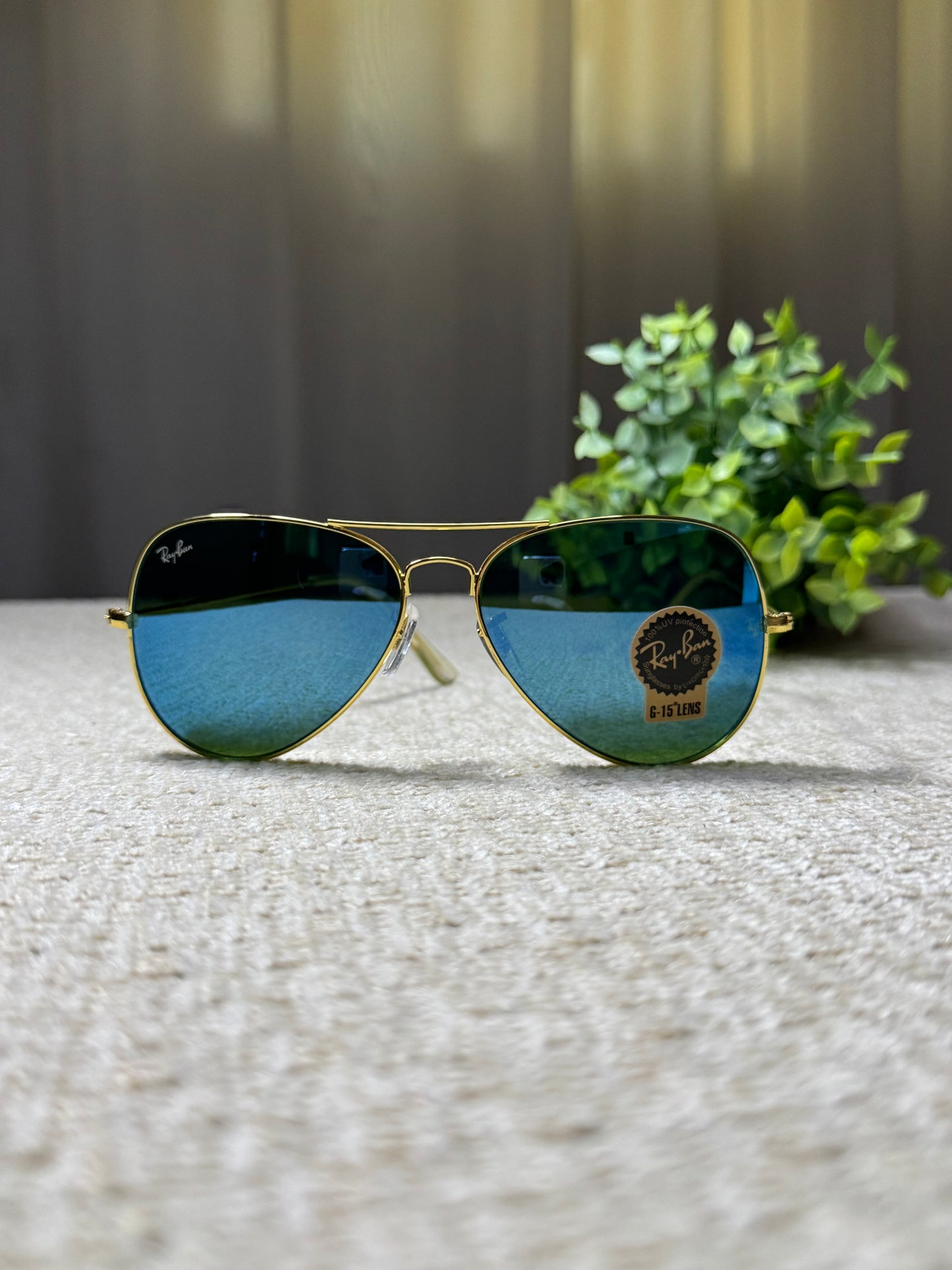 Ray-Ban Aviator Sunglasses – Blue G-15 Lens, Gold Frame