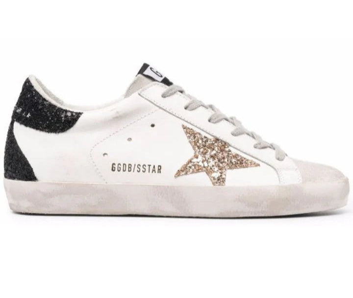 Golden Goose Superstar in white, black & glitter Star