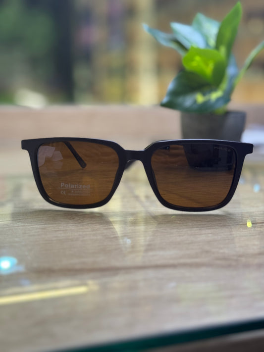 Polarized Square Police Sunglasses – Matte Black Frame with Brown Lenses