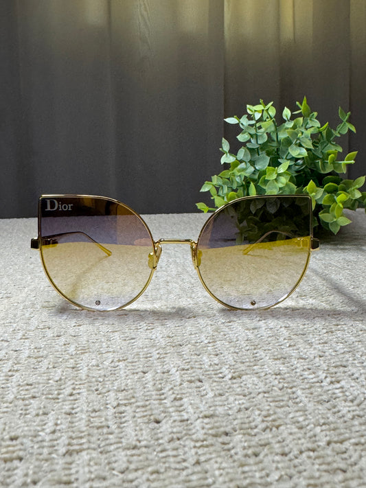 Dior Oversized Gold Frame Sunglasses with Gradient Yellow-Brown Lenses