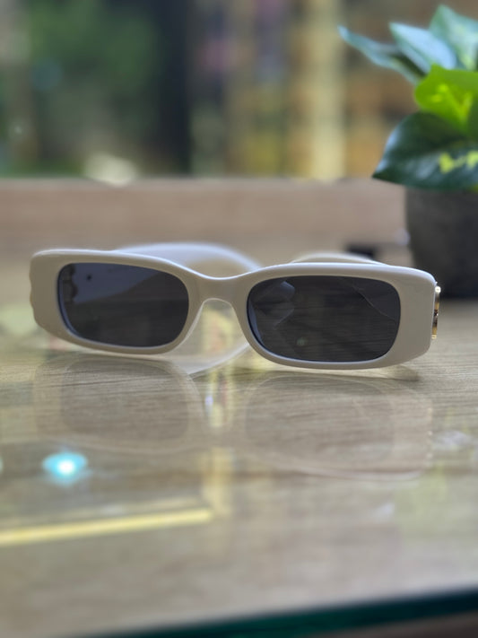 Style Retro Rectangle Cream Balenciaga Sunglasses