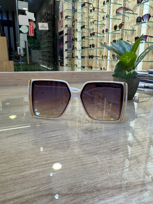 Oversized Square Gucci Sunglasses – White & Brown Gradient