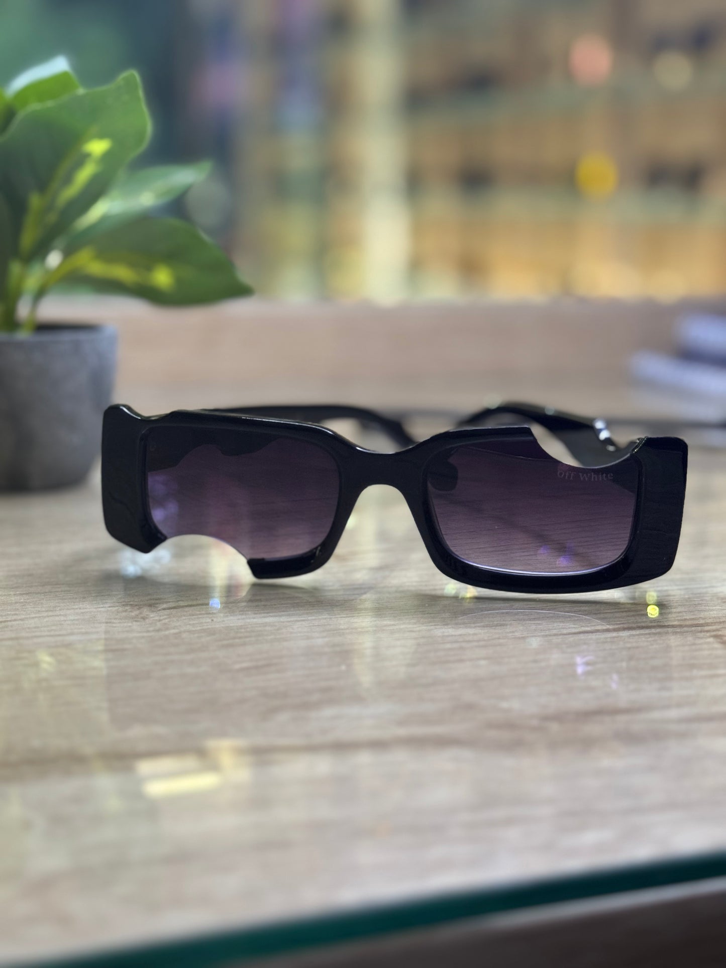 Rectangular Off-White  Shield Sunglasses – Black Frame with Tinted Lenses