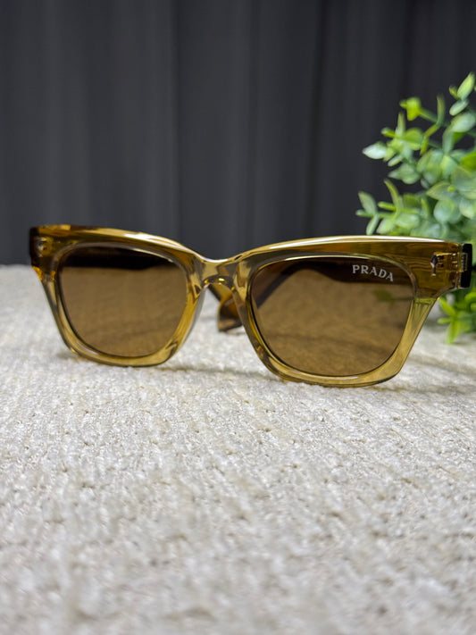 Square Prada Transparent Amber/Brown Sunglasses