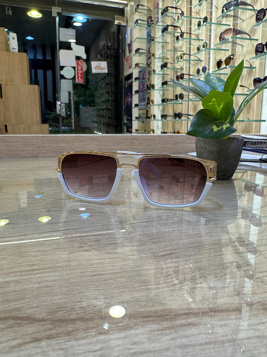 Square Prada Gradient Sunglasses – Gold & White Frame