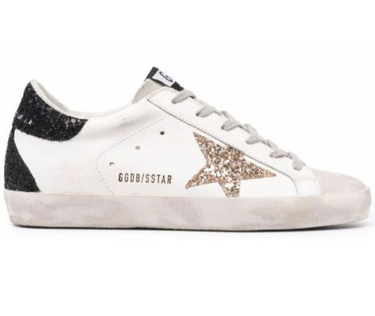 Golden Goose Superstar in white, black & glitter Star