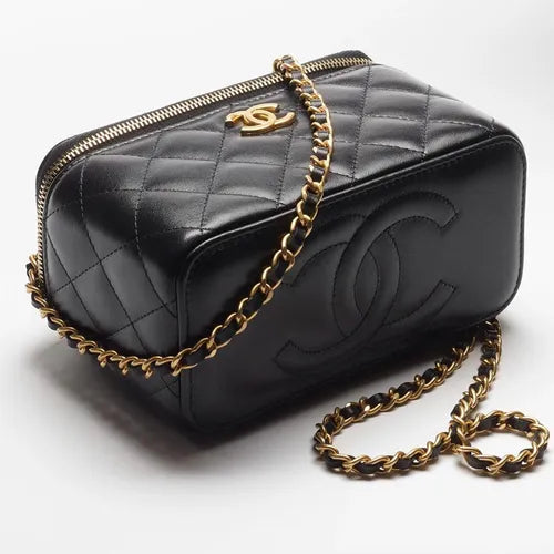 Black Lambskin Matelasse Chain Vanity bag