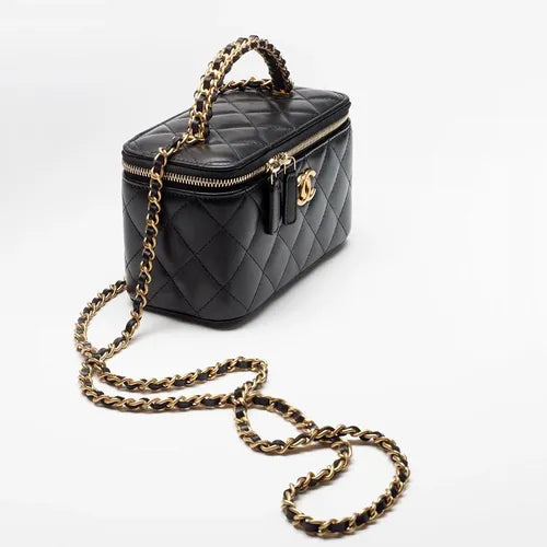 Black Lambskin Matelasse Chain Vanity bag