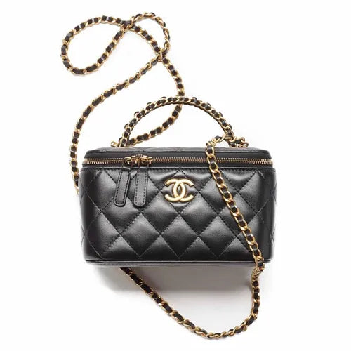 Black Lambskin Matelasse Chain Vanity bag